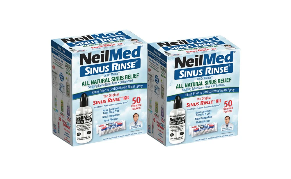 NeilMed Sinus Rinse Kit Combo Pack - 2 Sinus Rinse Bottles & 100 Premixed Packets for Nasal Allergies & Daily Hygiene pH Balanced Saline Solution for Sinus Pressure Relief Value Pack - Image 4
